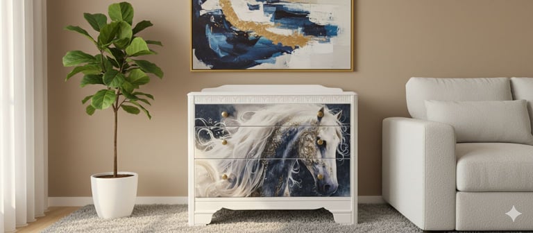 🌟 Beautiful Custom Chest of Drawers – White Horse Design 🌟