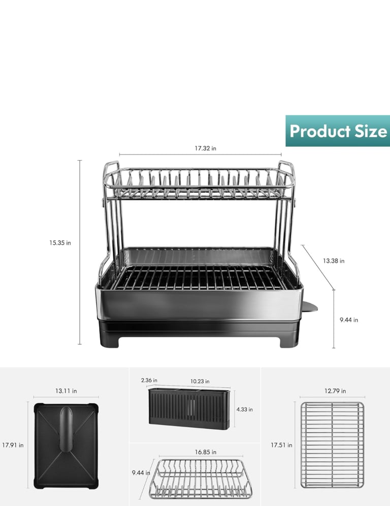 image for romision 2 Tier Dish Drying Rack, Large Dish Rack Stainless Steel