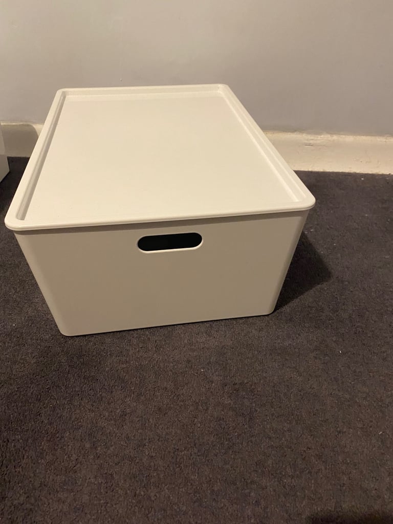 image for 2 x white gloss storage boxes