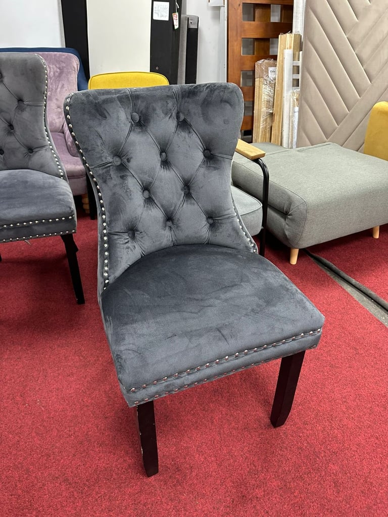 image for Princess Velvet Dining Chair - Charcoal
