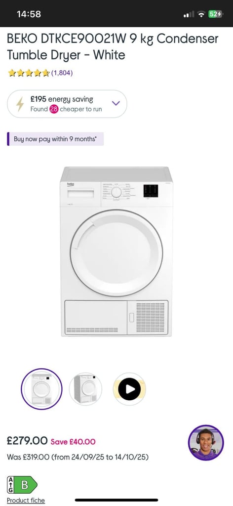 BEKO Condenser tumble dryer 9kg drum. Like a new. I'm happy to deliver in Bristol for free.