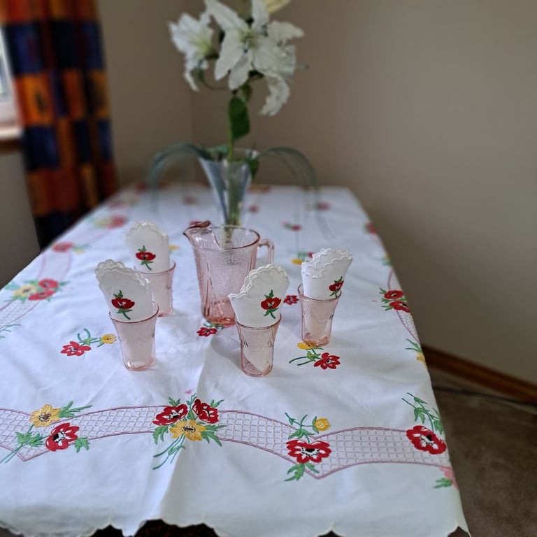 Christmas table cloth - embroidered heirloom. Vintage