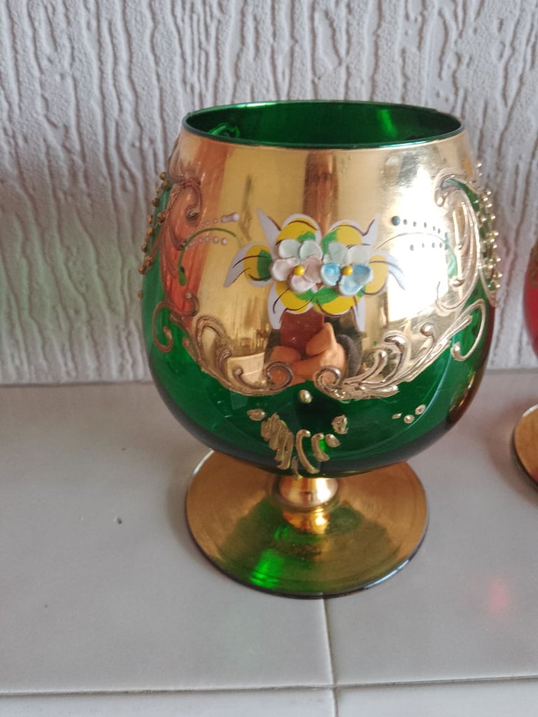 Czech bohemian large balloon brandy glasses