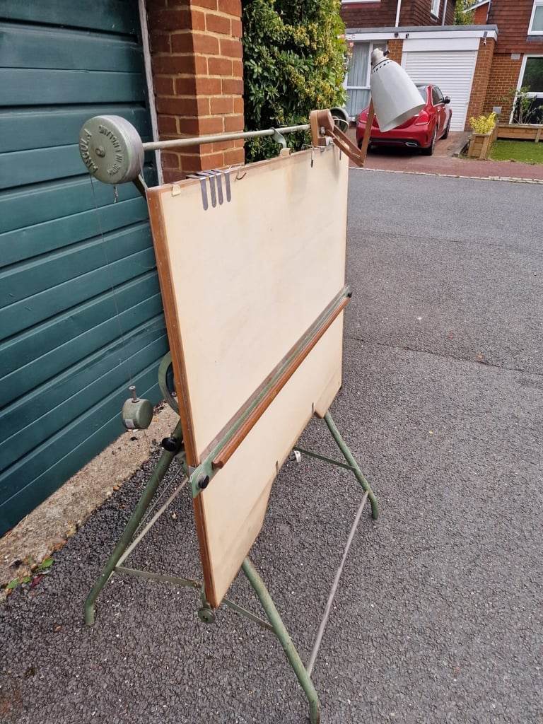 image for Vintage British Architects Drawing Board with Lamp by Angula 