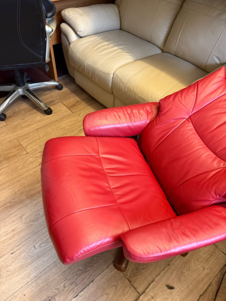 Red leather recliner chair 