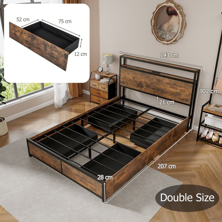 image for Double Size Bed Frame with LED Lights