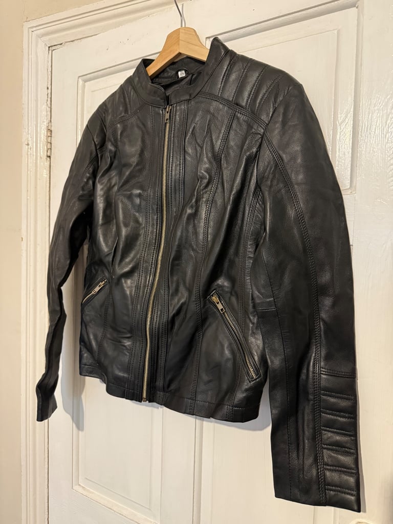 Custom designed black leather jacket, Medium 