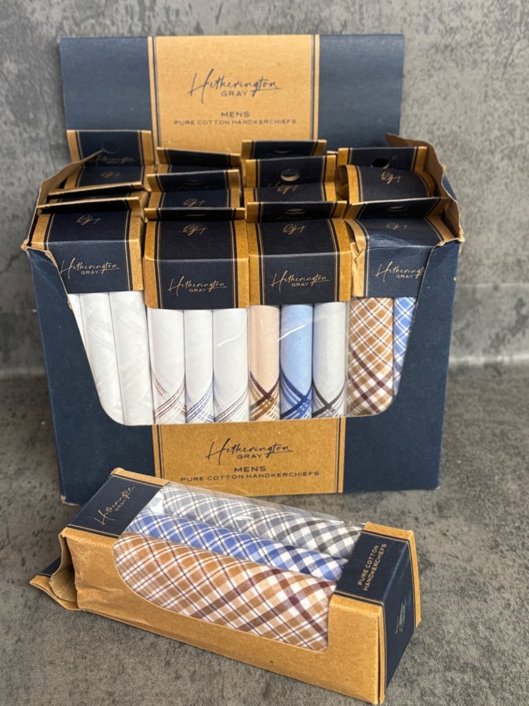 image for Set Of 13 New Boxed Triple Mens Handkerchiefs- Hetherington Gray