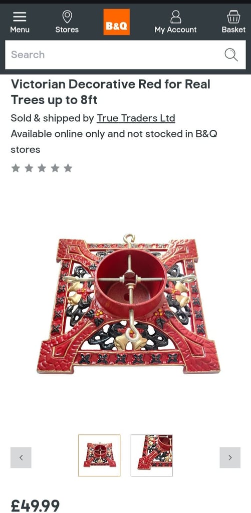 Cast Iron Square Red Stand Victorian Decorated for Real Christmas Tree up to 8ft