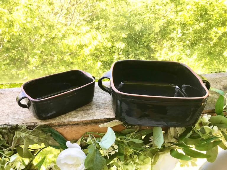 image for Set of 2 John Lewis black/terracotta heavy dishes with handles