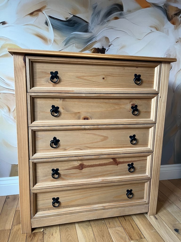 Two Corona 5 Drawer Chest Rustic Distressed Waxed Pine Storage Bedroom Furniture