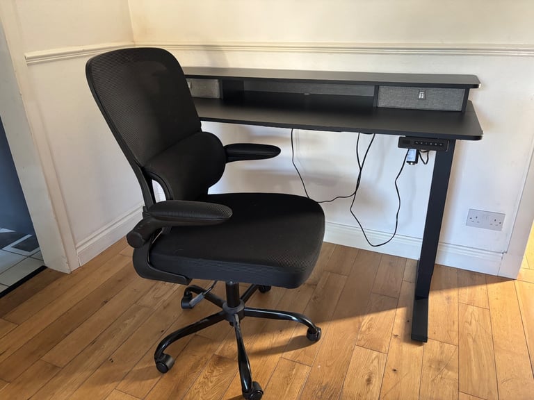 Electric adjustable desk and ergonomic chair