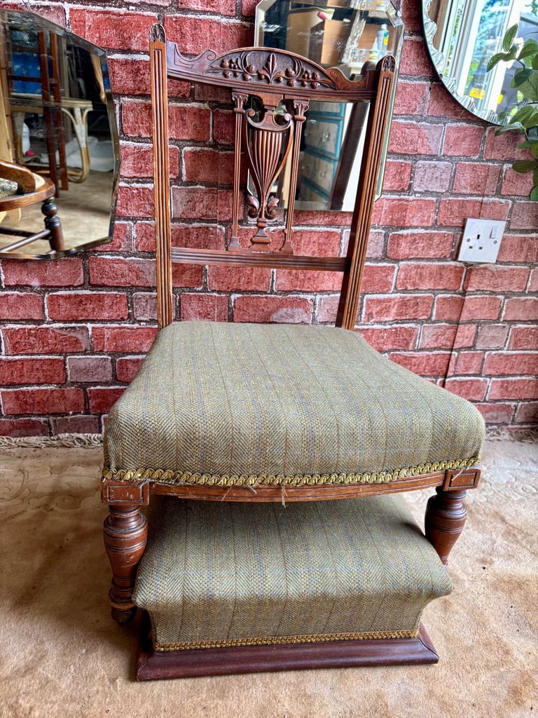 image for original Edwardian Antique Nursing chair & footstool*Tweed
