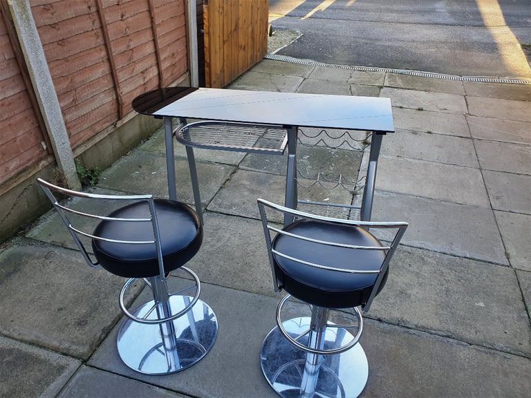 image for Black Glass Table with Leather Bar Stools