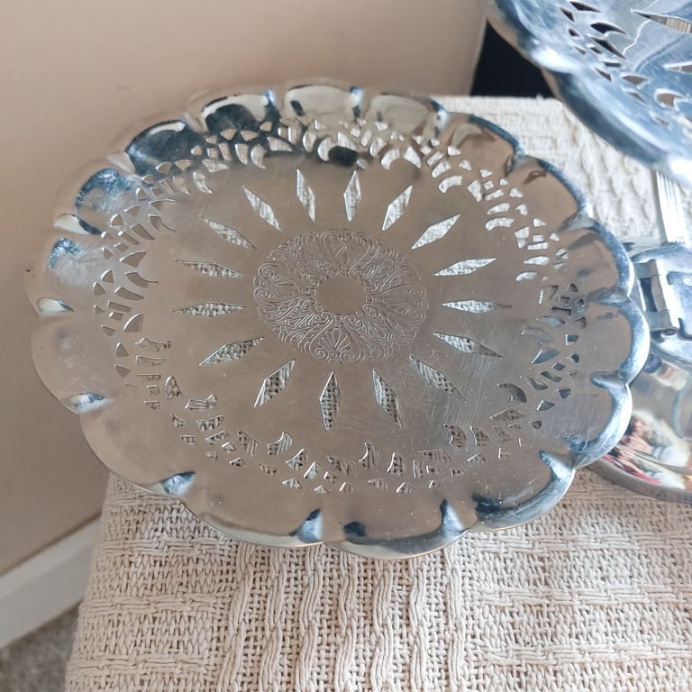 Vintage Steel Three Plate Folding Cake Stand 