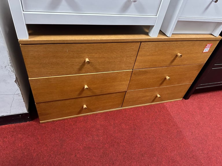 Solid wood 3+3 drawer chest - Oak 