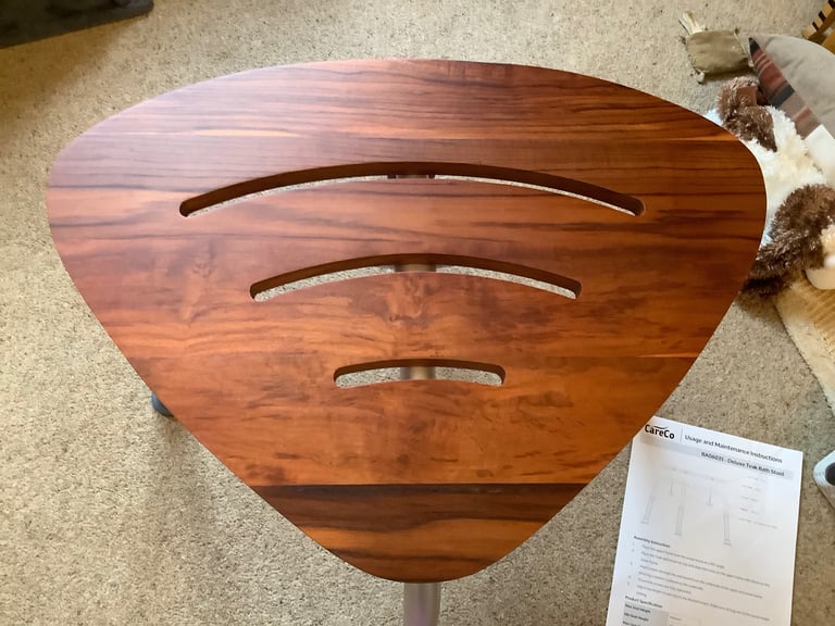 BA06035 deluxe teak bath stool, shower seat, CareCo, box open but seat unused *NEW*