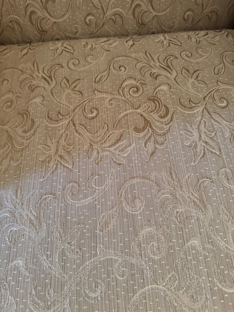 Antique Style Wingback Armchair - Carved Wood Frame & Jacquard Fabric