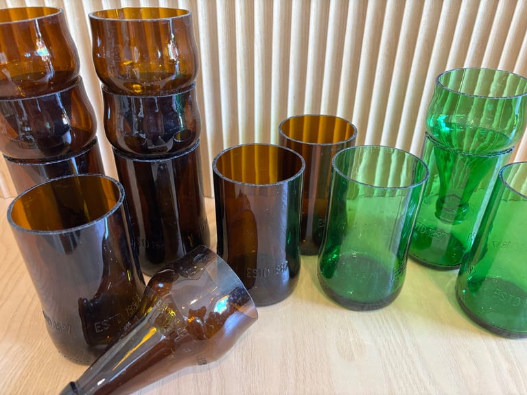Selection of Brown & Green Glass Self Watering Planters / Plant Pots / Drinking Glasses