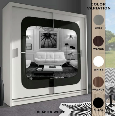 Brand New - Chelsea Mirror Sliding Door Wardrobe - Black/White- SAME/NEXT DAY DELIVERY