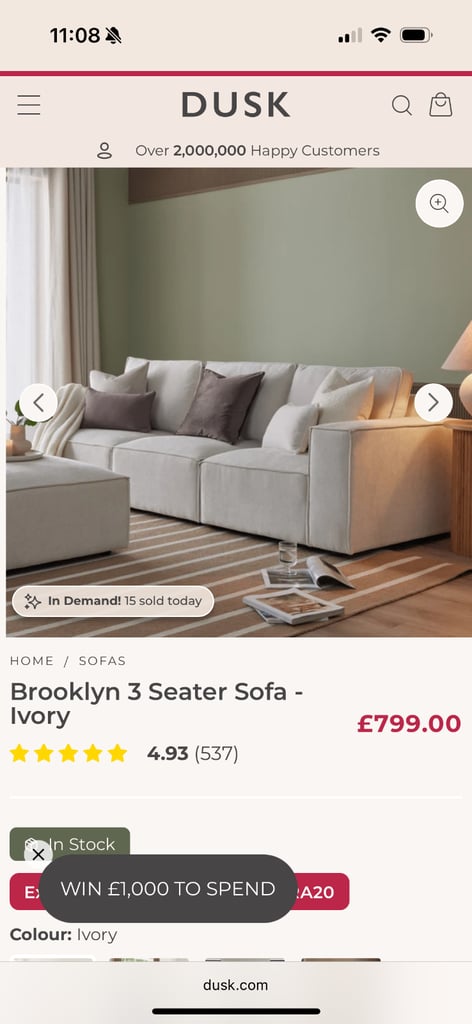 image for Dusk Brooklyn 3 Seater Sofa