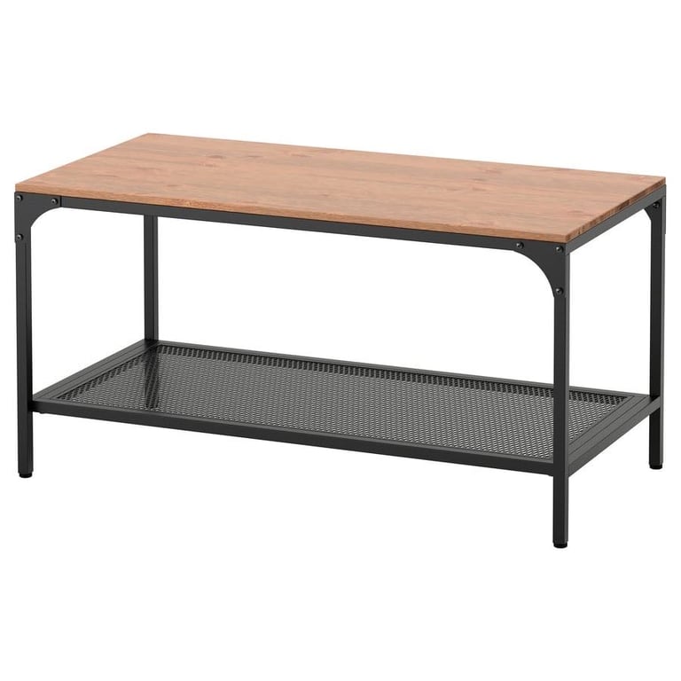 image for Walnut finish and black steel coffee table