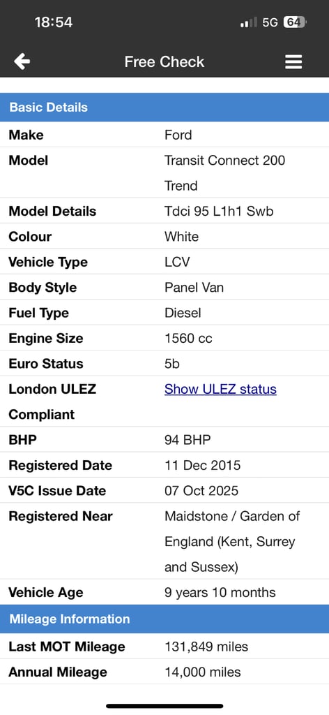 Ford, TRANSIT CONNECT, Panel Van, 2015, Manual, 1560 (cc)
