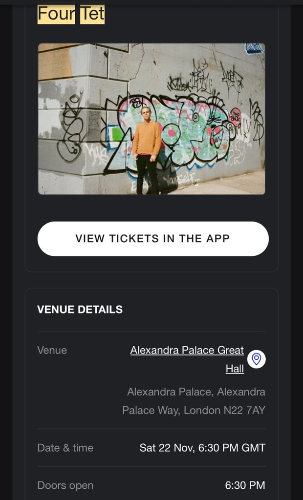 image for 2x tickets to Four Tet Ally Pally