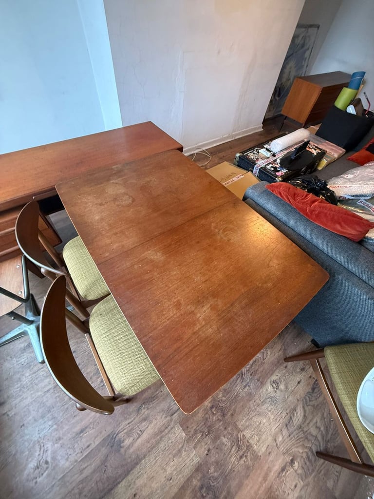 image for Mid Century Modern Extendable wooden dining table with 4 wooden chairs
