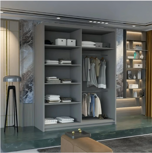 Brand New - Marika Mirror Sliding Door Wardrobe -Grey- SAME/NEXT DAY DELIVERY
