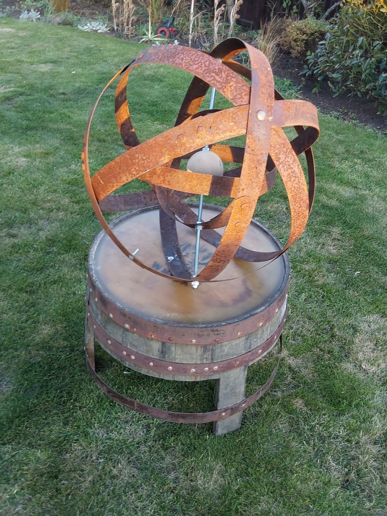 Garden art from whisky barrel materials 
