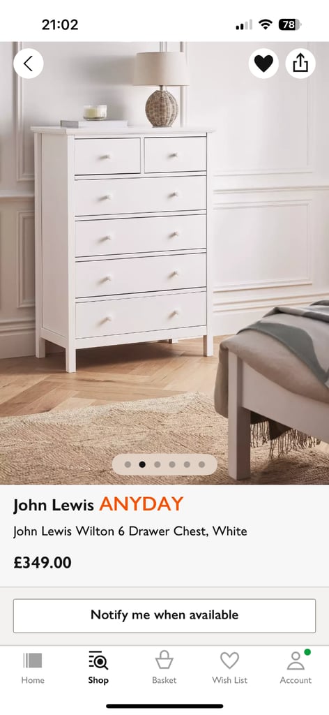 John Lewis Wilton bedroom chest of drawers 