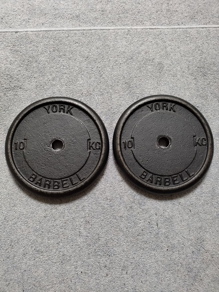 image for 2x York 10kg iron weight plates (standard 1")