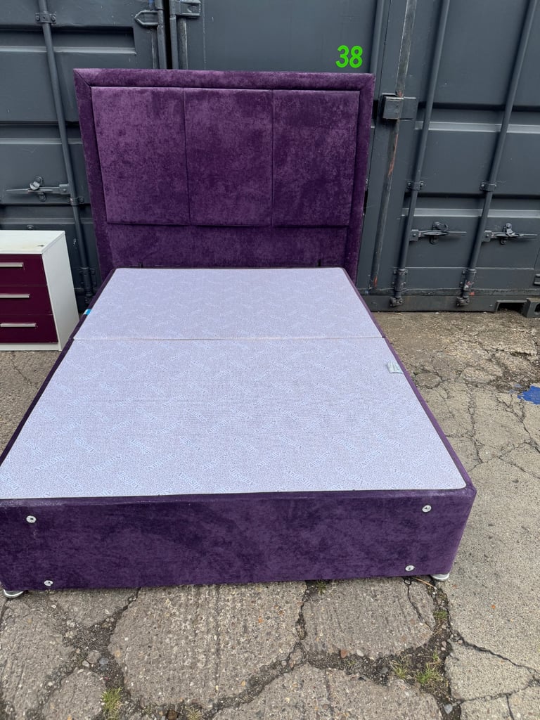Purple Double Bed and Mattress + Headboard 