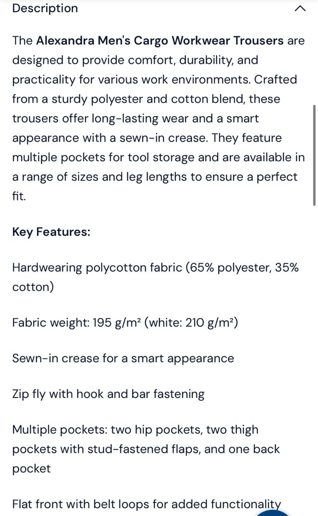 Alexandra Men’s Cargo Workwear Trousers Black Various Sizes NEW