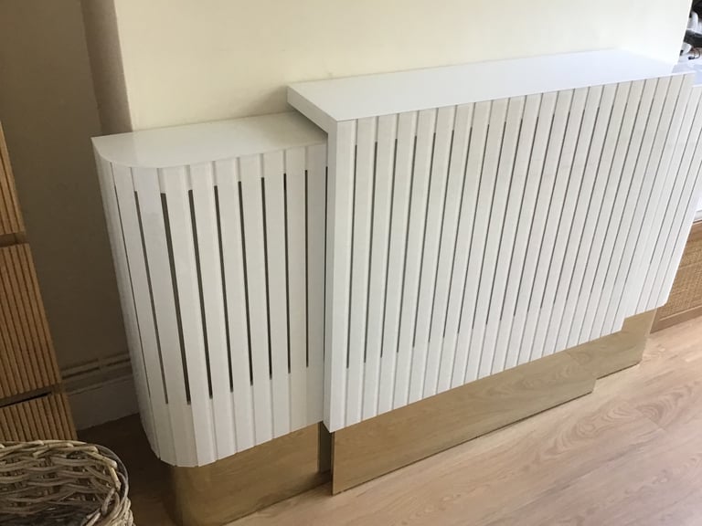 White Glass and Brass Adjustable Radiator Cover 