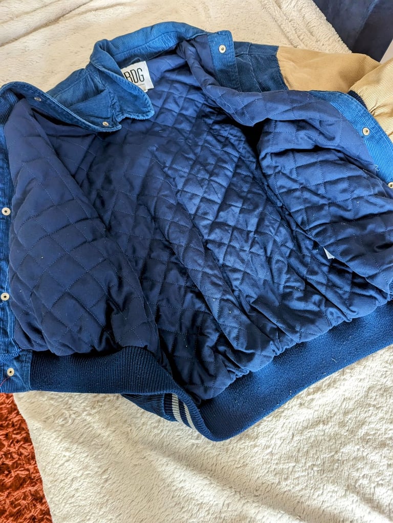BDG Cobalt Corduroy Varsity Jacket - blue and beige