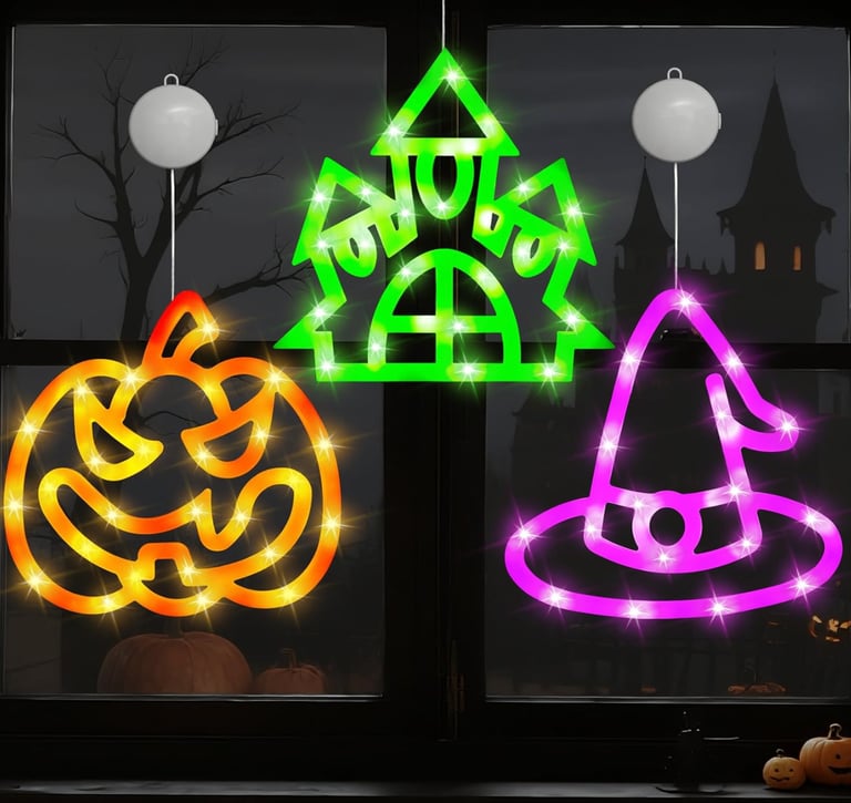 image for Halloween Decorations Window Light: Set of 3 LED Lights for Windows Battery Operated Indoor Pumpkin
