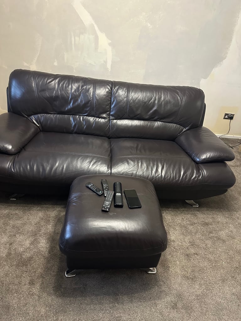 Leather sofa, chair and footstool