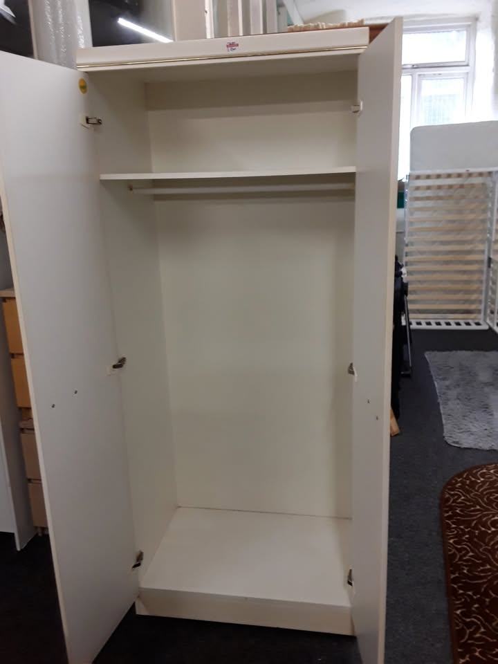 White single two drawer wardrobe Copley Mill Low Cost Moves 2nd Hand Furniture STALYBRIDGE SK15 3DN