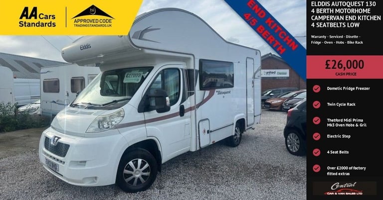 2012 ELDDIS AUTOQUEST 130 4 Berth Motorhome Campervan End Kitchen 4 Seatbelts Low Mileage MOTORHO...