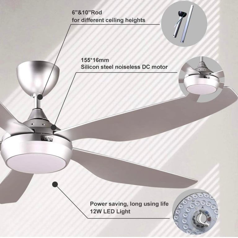 Absolute Bargain! 137cm Reiga Smart Ceiling Fan - Works with Alexa -  Dimmable LED Lighting - Silver