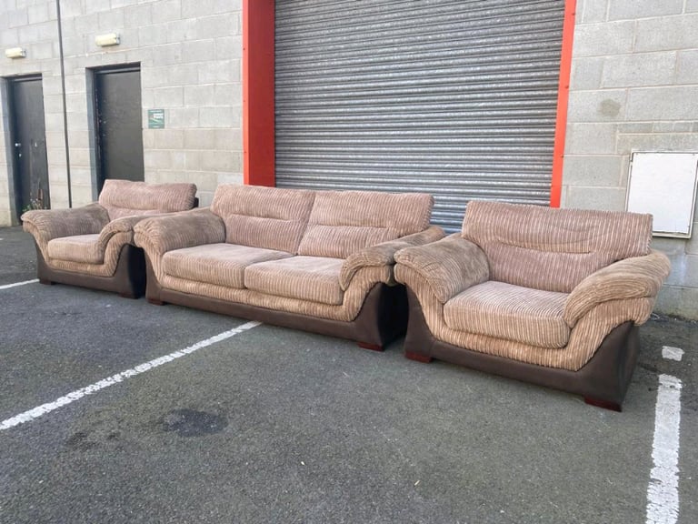 Brown Suede 3 Seater Sofa and 2 Chairs