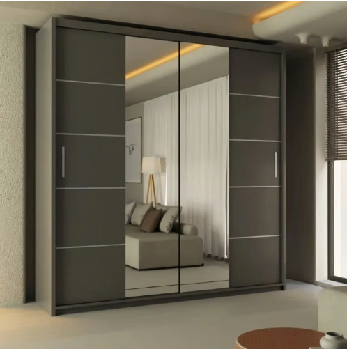 image for Brand New - Lisbon Mirror Sliding Door Wardrobe -Grey - SAME/NEXT DAY DELIVERY