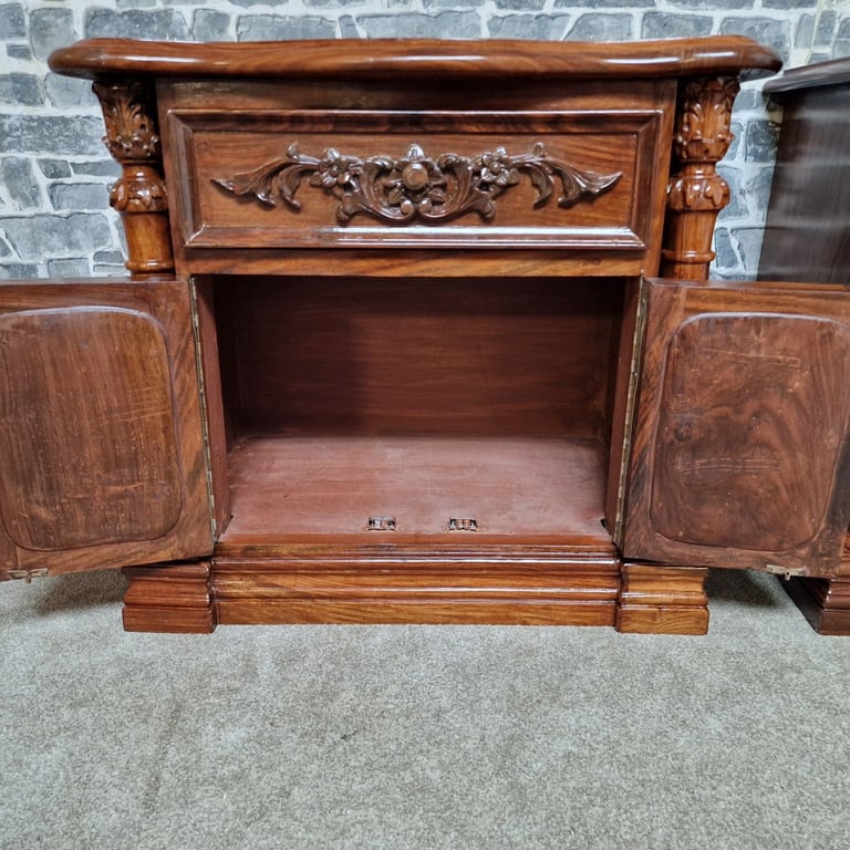 Pair of Hand-Carved Wooden Bedside Cabinets