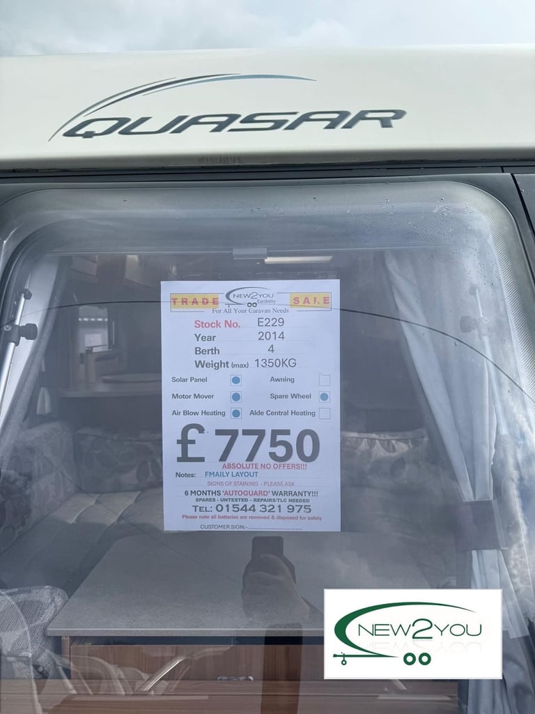 2014 Lunar Quasar 564 4 Berth Caravan + Motor Mover - STOCK NO E229