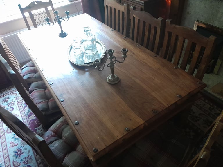 Sheesham dining table and 8 chairs