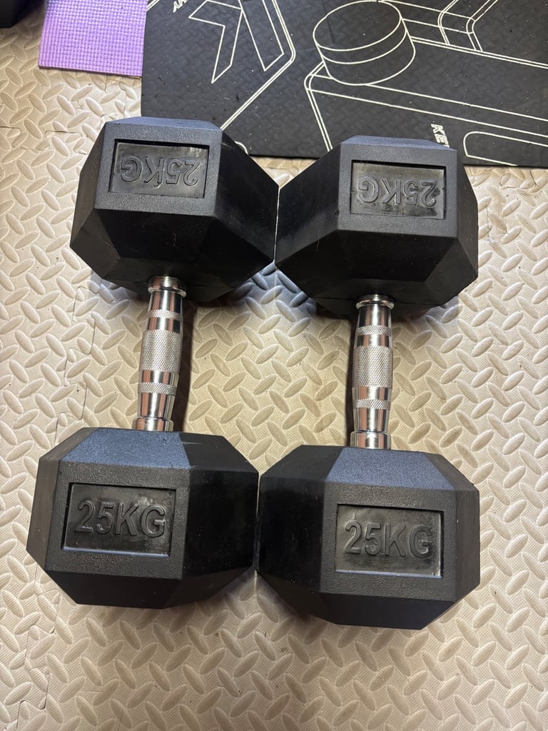 image for Body Power 25Kg Rubber Hex Dumbbells (x2)