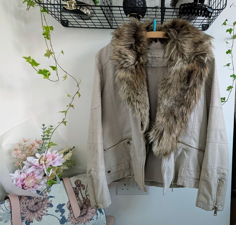 image for RRP £40 River Island Faux Leather Biker Jacket Girls Size 12 yrs 