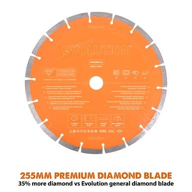 image for Evolution R255DCT 255mm Electric Disc Cutter with Premium Diamond Blade 230V